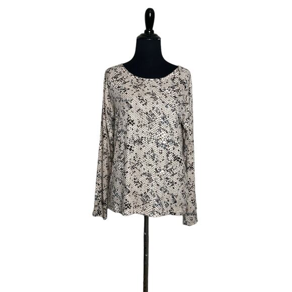 Flora cream brown print long sleeves tee size Small - Picture 10 of 11